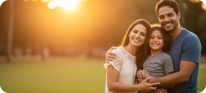 Família feliz aproveitando o tempo junta